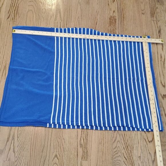 NWOT HANNAH ROSE COTTON CASHMERE ROYAL BLUE WHITE STRIPE ASSYMETRIC PONCHO SCARF - Picture 6 of 6